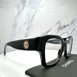 New CHANEL Eyeglasses Black 53mm Glasses Butterfly Gold CC Womens